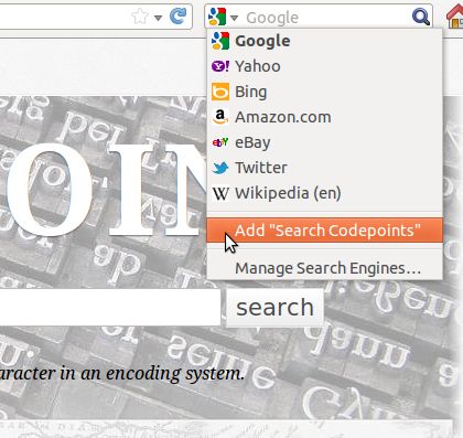 a screenshot of the search engine selection dropdown in firefox
