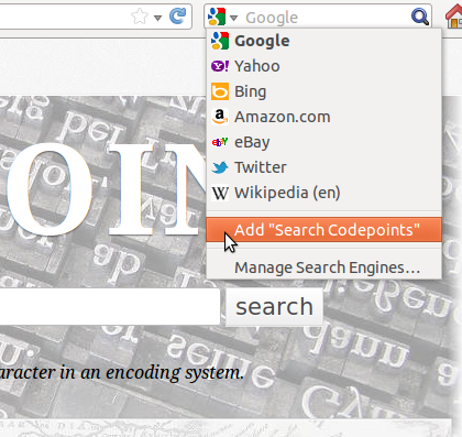 a screenshot of the search engine selection dropdown in firefox